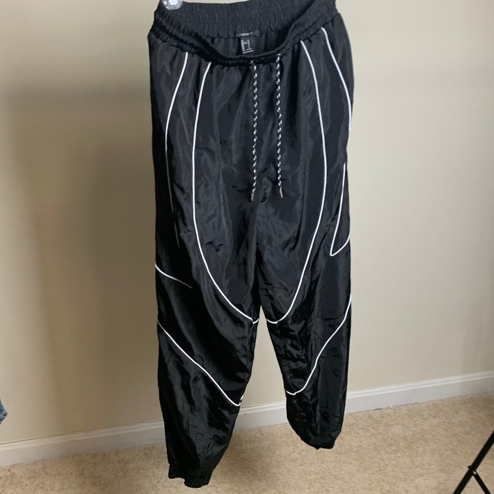 black and white reflective joggers